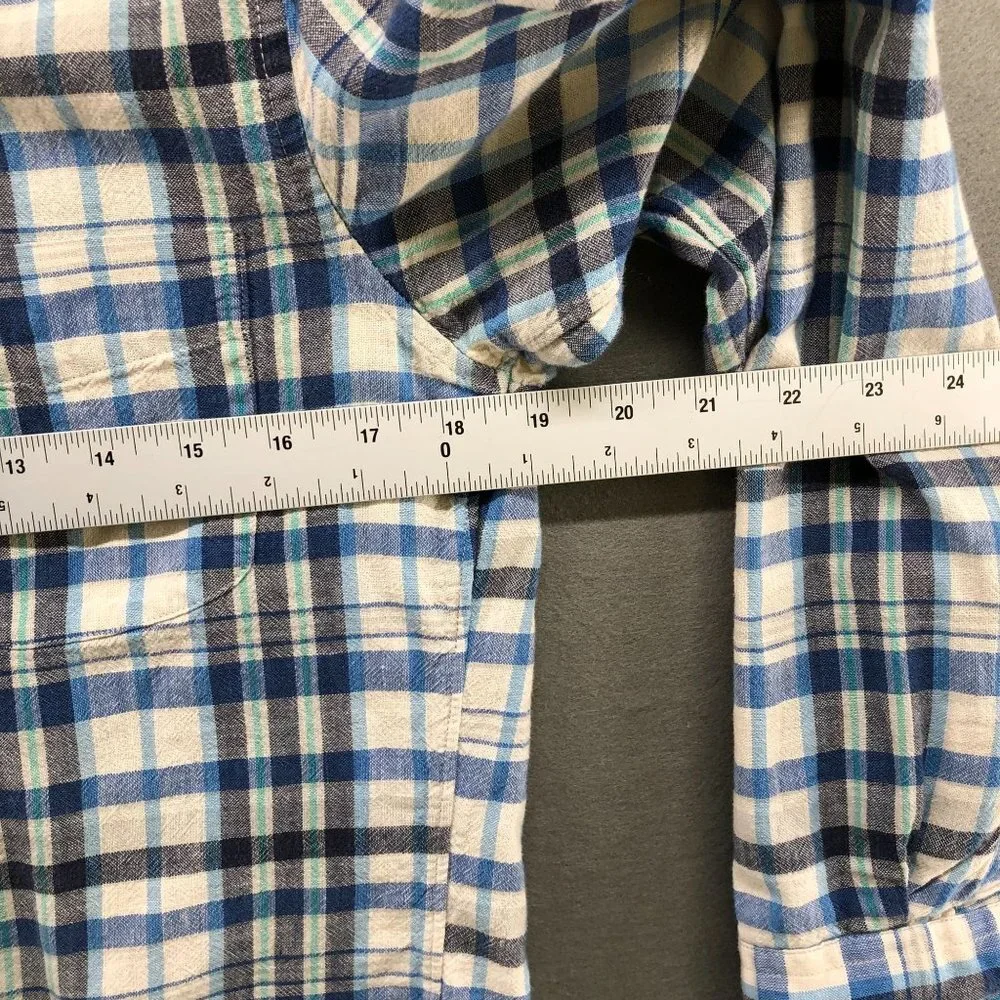 J. Crew Long Sleeve Shirt Mens S Slim Fit Blue‎ Plaid Homespun Slub Cotton